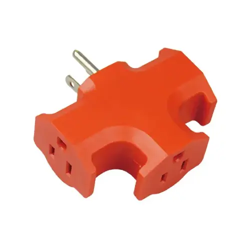 Heavy-Duty Adapter, 3-Outlets, Orange