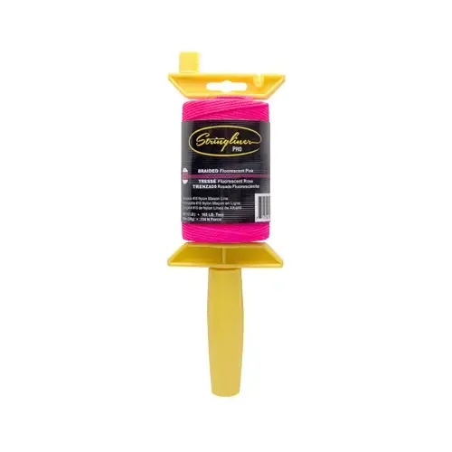 Stringliner 25462 PRO Mason's Line Reel, 500 ft Braided #18 Nylon with Reel, Fluorescent Pink