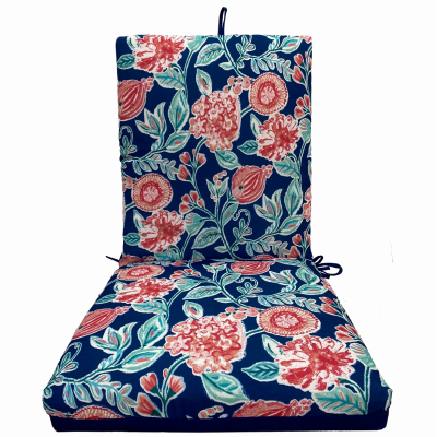 J&J GLOBAL LLC 254005 Patio Premiere Seating Cushion, Blue Floral Reverses to Solid, 44 x 21 x 4-In.