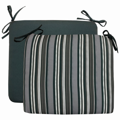 J&J GLOBAL LLC 254004 Patio Premiere Seat Cushion, Stripes Reverse to Solid, 18 x 15 x 3.5-In.