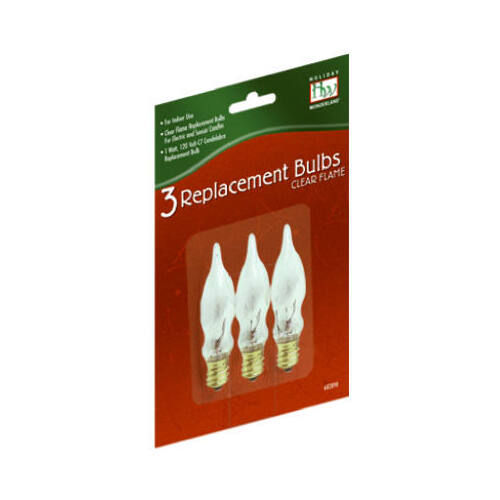 INLITEN LLC-IMPORT 1078-88 Christmas Candle Replacement Bulb, C7, Clear Flame  pack of 3