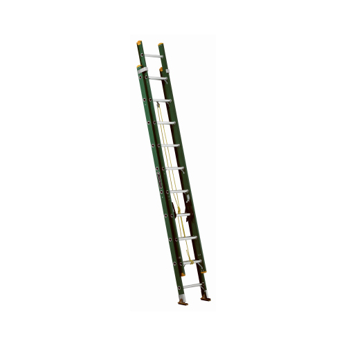 Louisville FE0620 Extension Ladder, 240 in H Reach, 225 lb, Fiberglass, Green