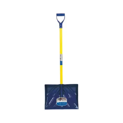 U Snow Shovel, 18 in W Blade, 13-1/2 in L Blade, Polyethylene Blade, Fiberglass Handle, 51 in OAL Blue