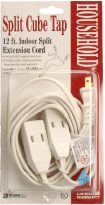 Southwire 09418 12-Ft. 16/2 SPT-2 White Split Cube Tap Extension Cord