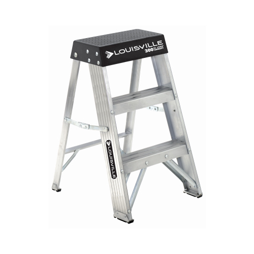 Step Ladder, 105 in Max Reach H, 1-Step, 300 lb, Type IA Duty Rating, 3 in D Step, Aluminum Black/Silver