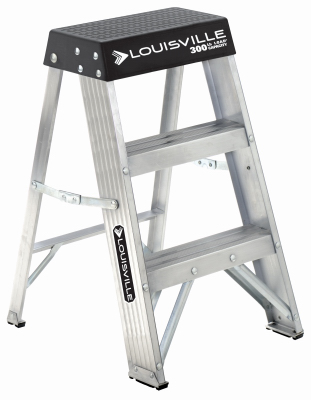 Louisville AS3002 Step Ladder, 105 in Max Reach H, 1-Step, 300 lb, Type IA Duty Rating, 3 in D Step, Aluminum Black/Silver