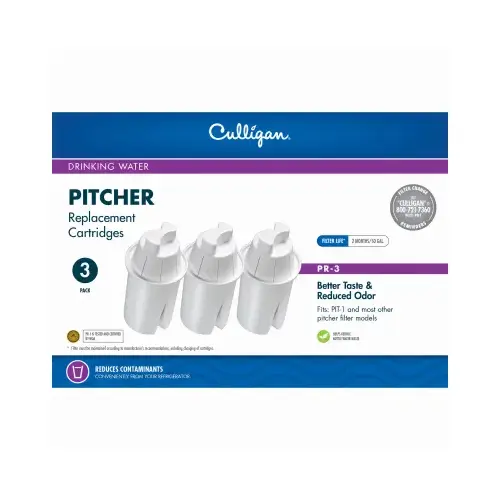 Culligan PR-3 PR Pitcher Replacement Water Filter Cartridge, (3-Pack)