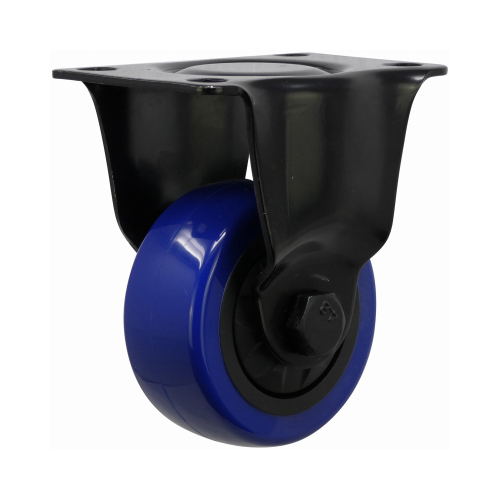 Rigid Caster, 3 in Dia Wheel, TPU Wheel, Black/Blue, 225 lb, Polypropylene Housing Material