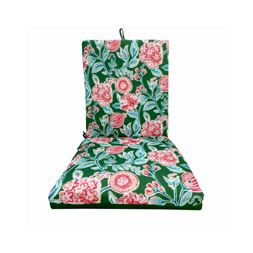 Patio Premiere Seating Cushion, Green Floral Reverses to Solid, 44 x 21 x 4-In.