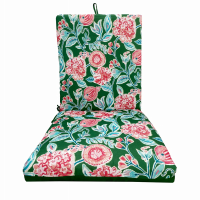 J&J GLOBAL LLC 254006 Patio Premiere Seating Cushion, Green Floral Reverses to Solid, 44 x 21 x 4-In.