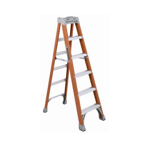 Step Ladder, 125 in Max Reach H, 5-Step, 300 lb, Type IA Duty Rating, 3 in D Step, Fiberglass