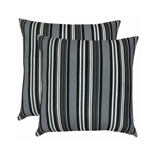 J&J GLOBAL LLC 254012 Patio Premiere Outdoor Toss Pillow, Gray/White Stripes, 16 x 16 x 4-In.