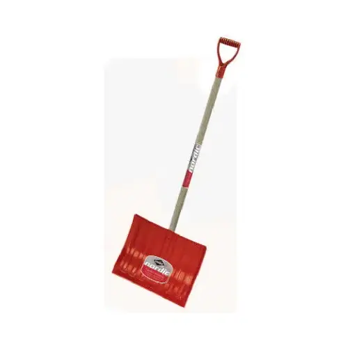 Snow Shovel, 17-1/2 in W Blade, 18 in L Blade, Flat Blade, Polyethylene Blade, Hardwood Handle - pack of 8