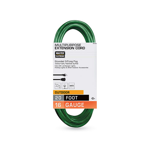 Outdoor Extension Cord, 16/3 SJTW, Green, 20-Ft.