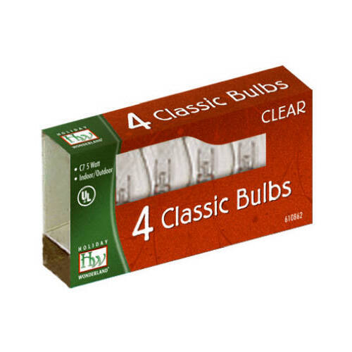 Christmas Lights Replacement Bulb, C7, Clear  pack of 4