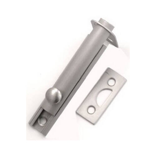 Door Surface Bolt, 2 Keepers, Satin Nickel, 3-In.