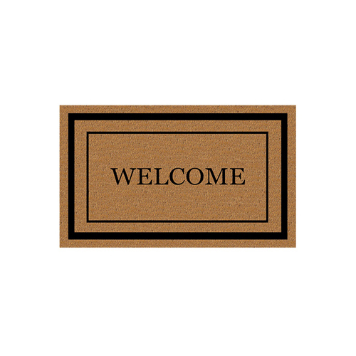 Fanmats 58773 Door Mat with Border, 30 in L, 18 in W, Black Flocked Pattern, Coir Surface