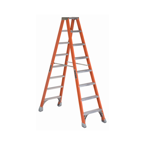 Louisville FM1508 Twin Front Ladder, 147 in Max Reach H, 7-Step, 300 lb, Type IA Duty Rating, 3 in D Step, Fiberglass