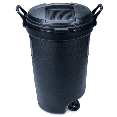 United Solutions RM133901 Roughneck Wheeled Trash Can, Black, 32-Gal.