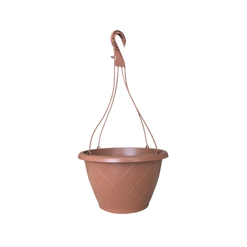 Hanging Basket With Saucer, Light Terra Cotta Plastic, 12-In.