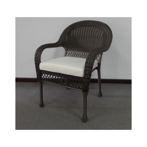 Monaco Cushioned Wicker Chair, Steel Frame, Gray Wicker, Blue Cushion