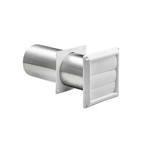 4 In. Exhaust Wall Louvered Vent, White Plastic, 11 In. Tail Pipe