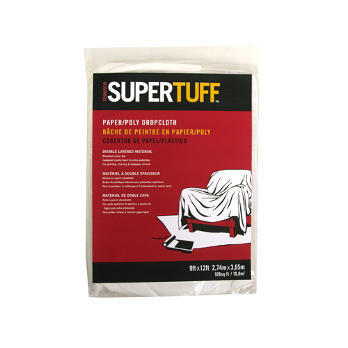 SUPERTUFF Drop Cloth, 12 ft L, 9 ft W, Paper, White