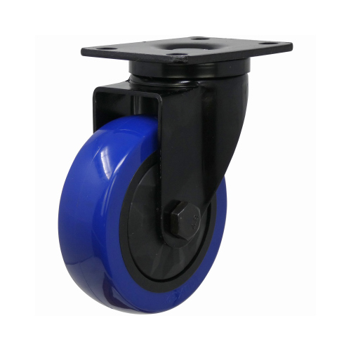 Swivel Caster, 4 in Dia Wheel, TPU Wheel, Black/Blue, 300 lb, Polypropylene Housing Material