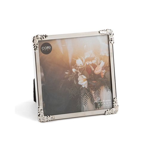 Photo Frame, Shiny Silver Metal, 4 x 4-In.