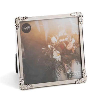 Core Home 25630 Photo Frame, Shiny Silver Metal, 4 x 4-In.