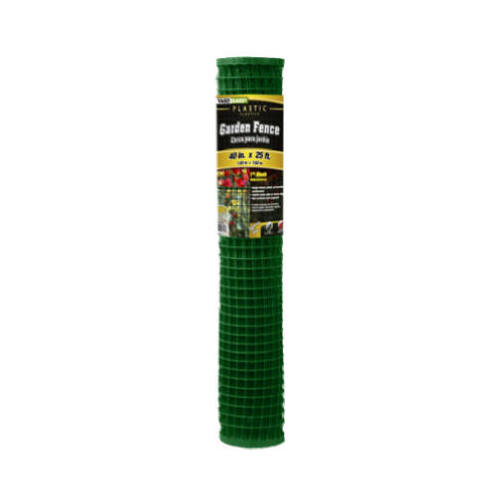 Garden Fence, Green PVC, 1-In. Mesh, 40-In. x 25-Ft.