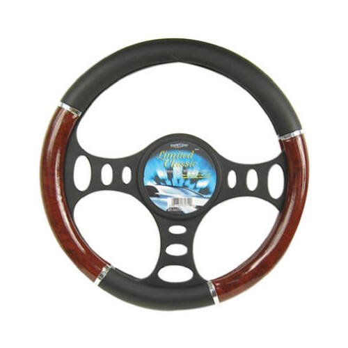 Steering Wheel Cover, Black/Wood/Chrome