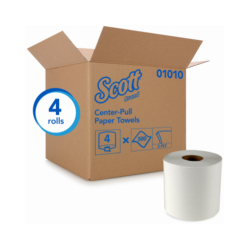 SCOTT 01010 Essential Center Pull Paper Towels, 500-Towels/Roll, 4-Roll Pk.