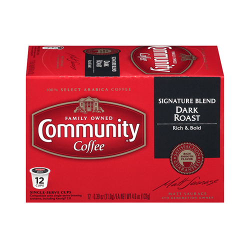 Community Coffee 16261 Coffee, Single-Serve Cups, Signature Dark Roast - pack of 12