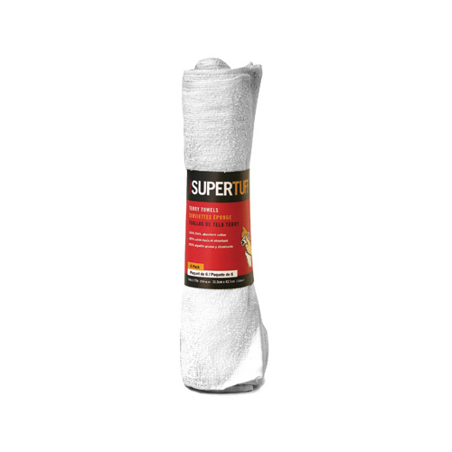 SuperTuff Terry Towel, 17 in L, 14 in W, Cotton, White - pack of 6