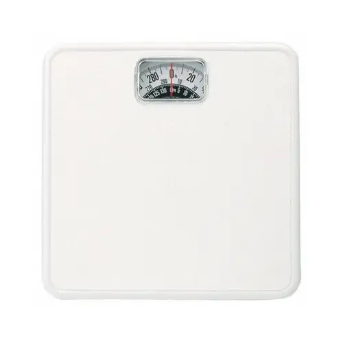 Bathroom Scale, 300 lb Capacity, Analog Display, Steel Housing Material, White, 10-1/2 in OAW