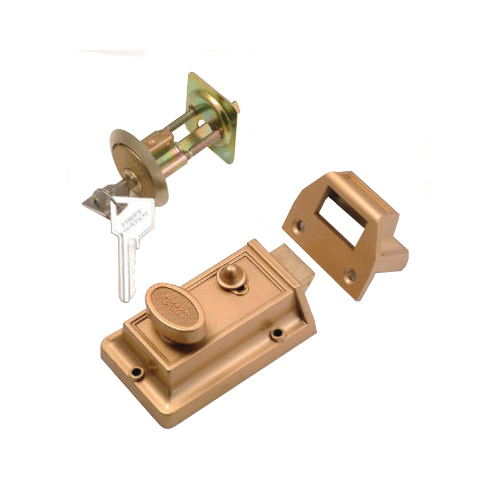 Brass Night Latch With 5-Pin Tumbler Locking Cylinder