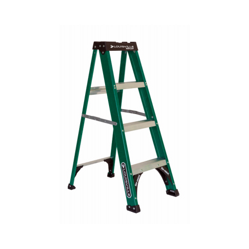 Louisville FS4004 Step Ladder, 102 in Max Reach H, 3-Step, 225 lb, Type II Duty Rating, 3 in D Step, Fiberglass