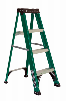 Louisville FS4004 Step Ladder, 102 in Max Reach H, 3-Step, 225 lb, Type II Duty Rating, 3 in D Step, Fiberglass