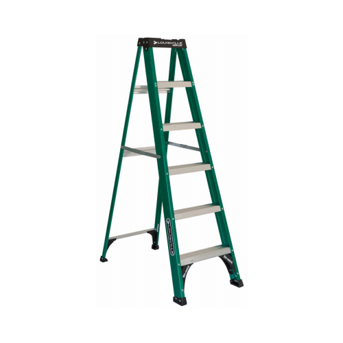 Louisville FS4006 Step Ladder, 124 in Max Reach H, 5-Step, 225 lb, Type II Duty Rating, 3 in D Step, Fiberglass