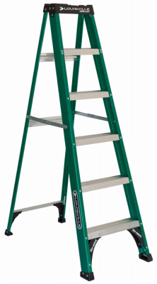 Louisville FS4006 Step Ladder, 124 in Max Reach H, 5-Step, 225 lb, Type II Duty Rating, 3 in D Step, Fiberglass