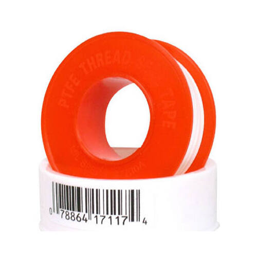 Thread Seal Tape, 520 in L, 1/2 in W, PTFE, Red/White