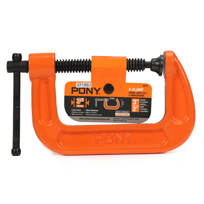 Pony 2630 Classic C-Clamp, 800 lb Clamping, 3 in Max Opening Size, 2 in D Throat, Ductile Iron Body, Orange Body