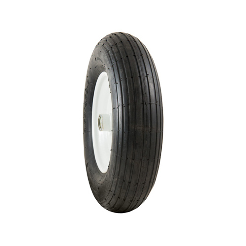 MARATHON 20246 Universal Wheelbarrow Tire + Wheel Assembly, Ribbed Tread, Pneumatic, 4.80-8