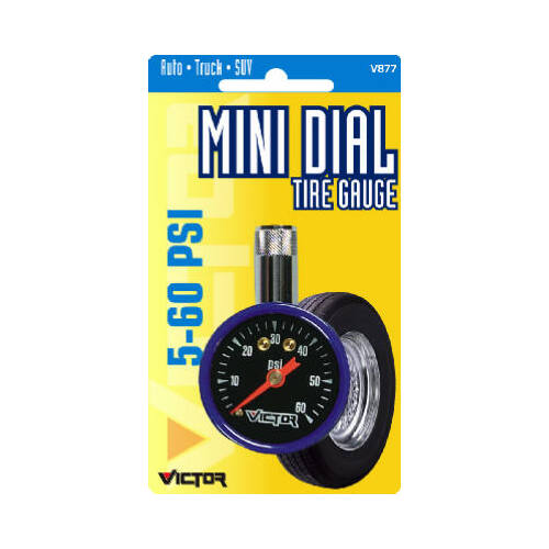 Tire Gauge, Mini Dial, 5-50 PSI,