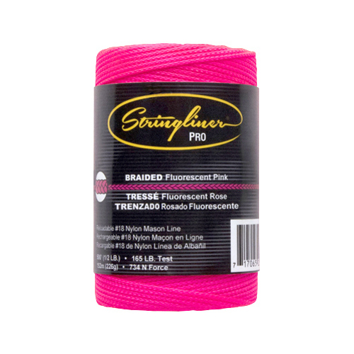 Pro Series Construction Line, #18 Dia, 500 ft L, 165 lb Working Load, Nylon, Fluorescent Pink