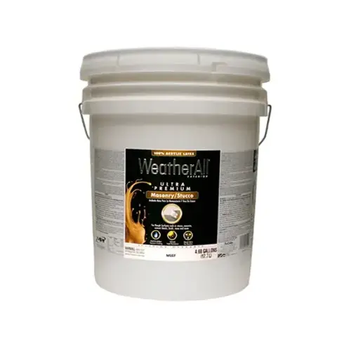 Masonry & Stucco Paint, Flat White, 5-Gallons