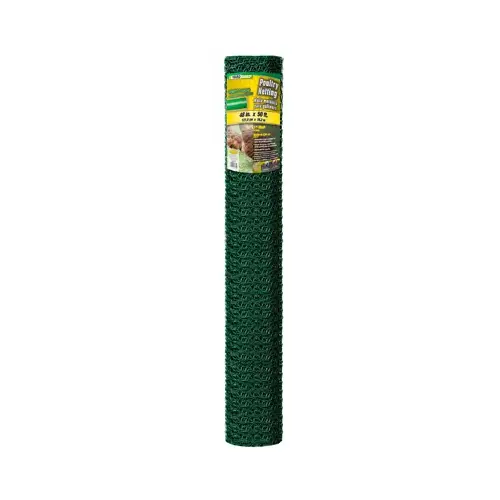 Poultry Netting, Green PVC Coating, 1-In. Mesh, 48-In. x 50-Ft.