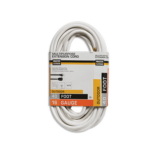 Outdoor Extension Cord, 16/3, White, 40-Ft.