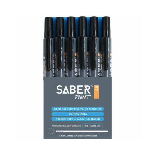 SaberPaint RT 59116 Retractable Paint Markers, Black  pack of 6